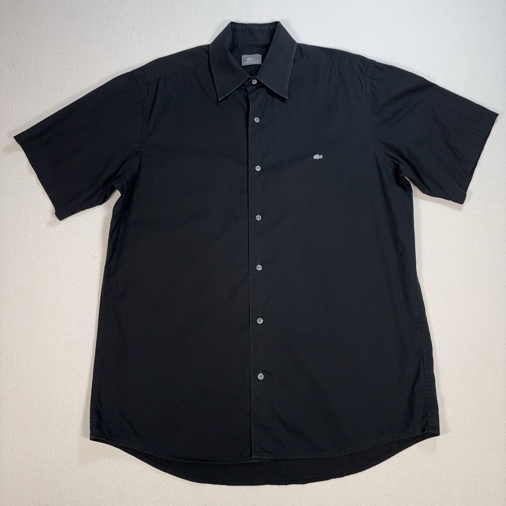 Lacoste Shirt Men's 41 Black Stretch Embroidered Mini Logo Button Up